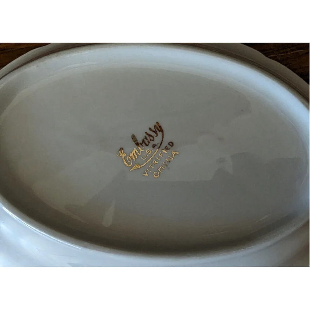 Embassy Oval Vegetable Bowl Pink & Lavender Flowers Raised Border